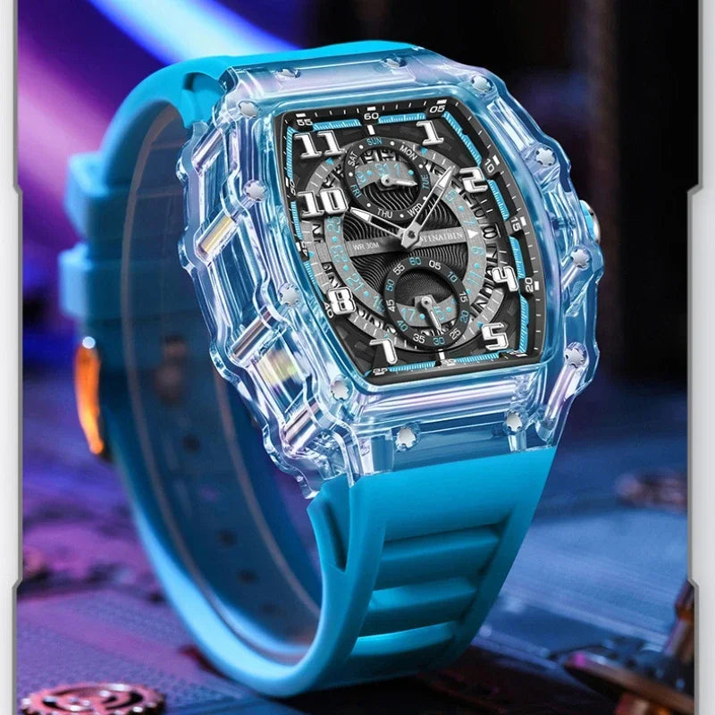 Unique Blue Fashion Brand Men's Watches Silicone Strap Waterproof Out Door Sport Military Watches for Men Multi Function Luxury - IFINDALL