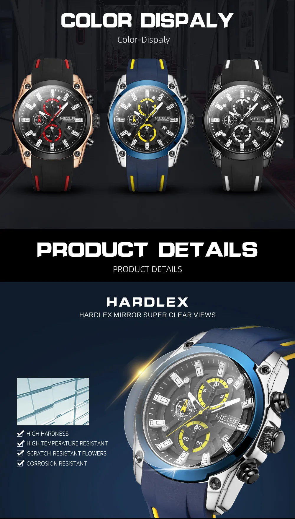 MEGIR Men's Watches Top Brand Luxury Sport Military Wristwatch Chronograph Luminous Date Quartz Watch Silicone Strap Male Clock - IFINDALL