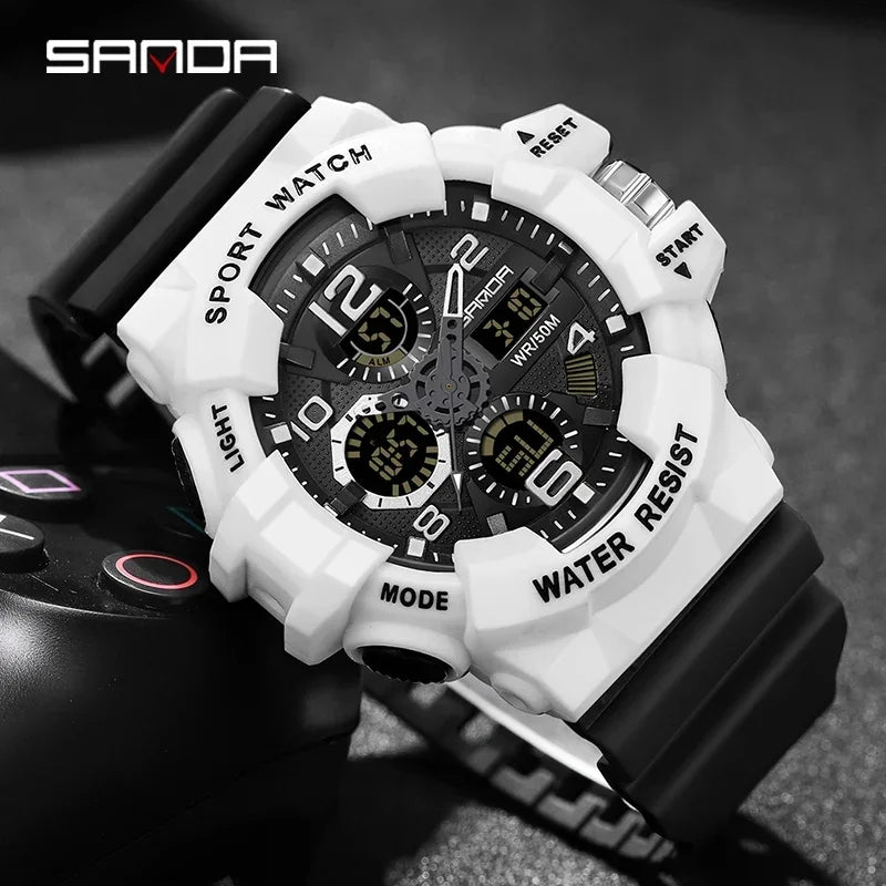 SANDA 3168 White Sport Watch  LED Digital 50M Waterproof Watch Men Multifunction Clock Relogio Masculino Men Military Watches - IFINDALL