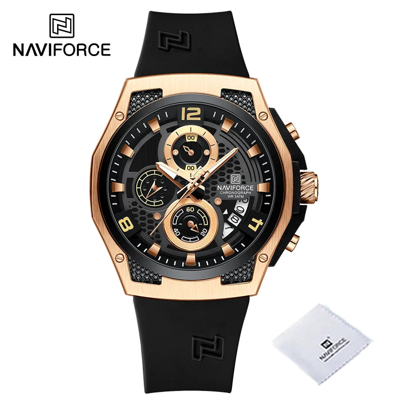 New NAVIFORCE Sports Silicone Strap Male Chronograph Quartz Calendar Men's Watches Casual Wild Waterproof Man Wristwatch NF8051T - IFINDALL