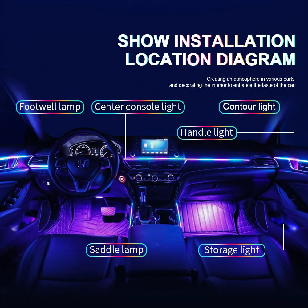 18 in 1 LED Symphony Ambient Lights Car Interior Full Color Streamer RGB 64 Colors Neon Acrylic Strip Decoration Atmosphere Lamp - IFINDALL