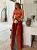 2025 Women Tie-dye Gradient Slim Fit Off Waist Long Dress Sexy Contrast Hollow Out Pleated Hem Robe Chic Lady Party Holiday Wear - IFINDALL