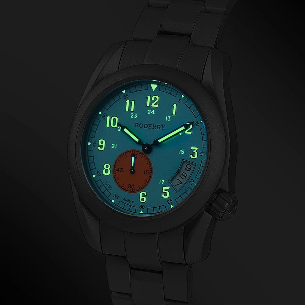 Boderry Field Watch Titanium Quartz Watches VOYAGER 38 Mens 100M Waterproof Clock Military Sport Luminous Business Wristwatch - IFINDALL