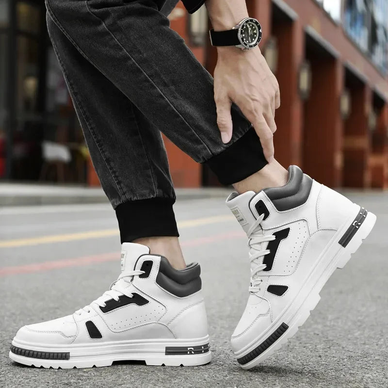 New height increasing 6/8cm men's leather boots breathable casual shoes athletic jogging gym shoes fashion leather sports shoes - IFINDALL