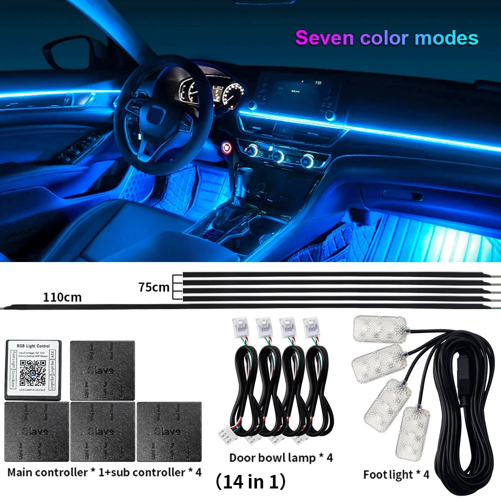 18 in 1 LED Symphony Ambient Lights Car Interior Full Color Streamer RGB 64 Colors Neon Acrylic Strip Decoration Atmosphere Lamp - IFINDALL
