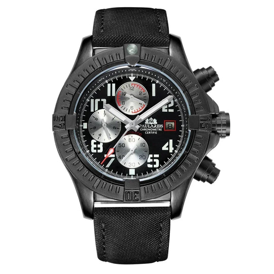 Automatic Mens Watch Self Wind Mechanical Canvas Style Genuine Black Blue Leather Multifunction Date Month Luminous Watches - IFINDALL