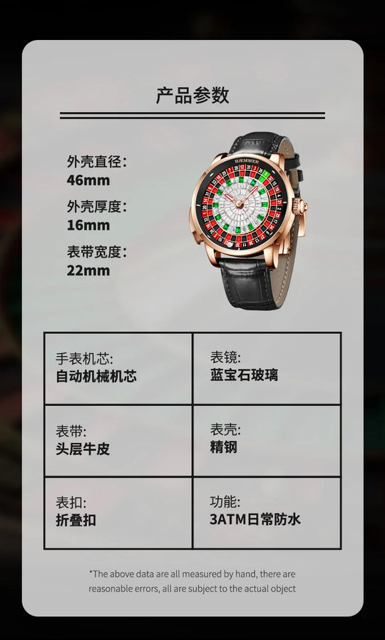HAEMMER  New Men's Mechanical Watch Diamond Face NH35 Watch Men's Push Button Roulette Rotating Sapphire Glass Watch Waterproof - IFINDALL