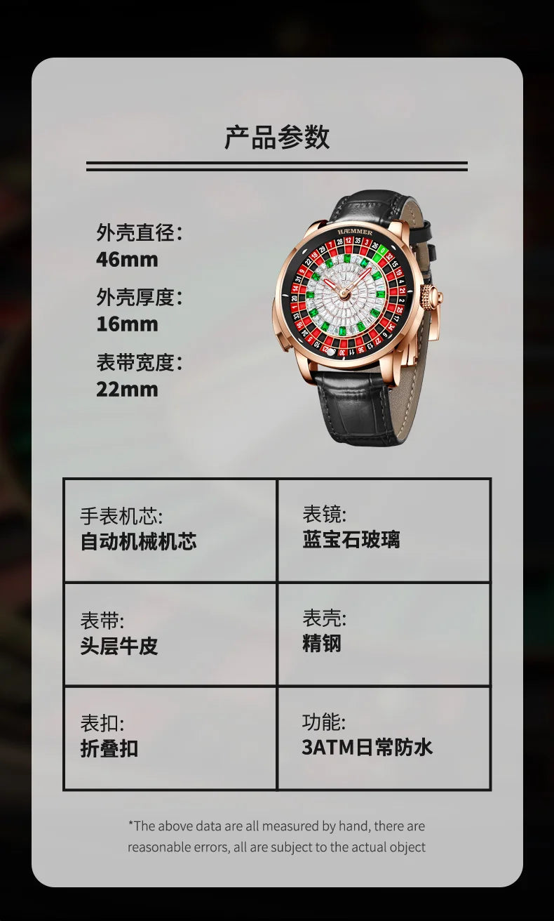 HAEMMER  New Men's Mechanical Watch Diamond Face NH35 Watch Men's Push Button Roulette Rotating Sapphire Glass Watch Waterproof - IFINDALL