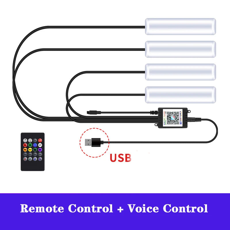 LED Car Interior Ambient Foot Strip Light Kit Accessories Backlight Remote App Music Control Auto RGB Decorative Lamp - IFINDALL