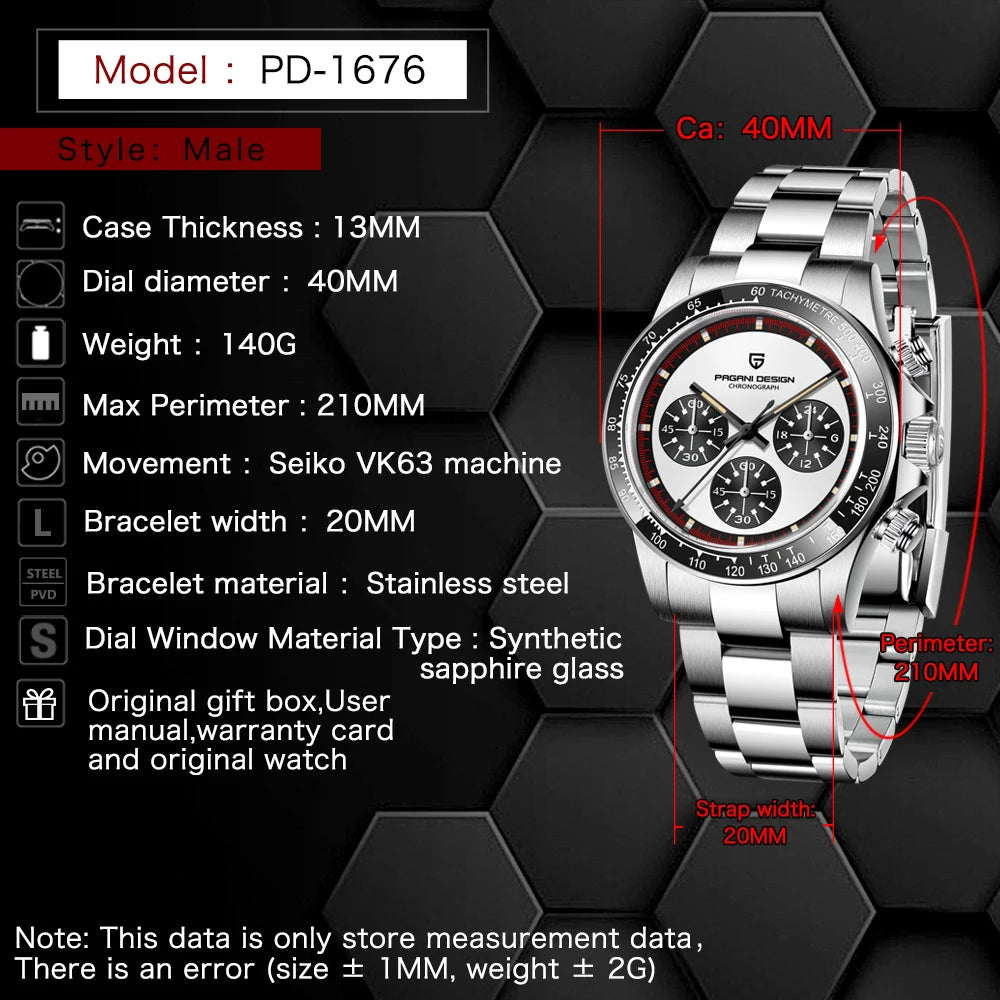 PAGANI DESIGN New Men's Quartz Watch Fashion Ceramic bezel Chronograph 100m Waterproof Men's Stainless Steel Watch - IFINDALL