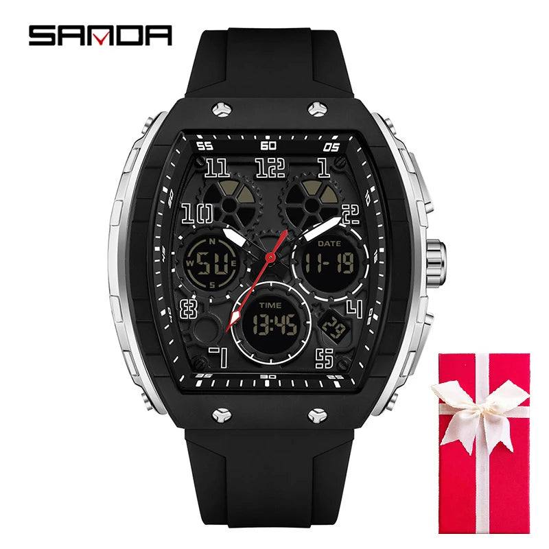 Men Sports Digital Wrist Watches For Male Clock Dual Display Man Tonneau Watches Chronograph Luminous Silicone Band Dropship - IFINDALL