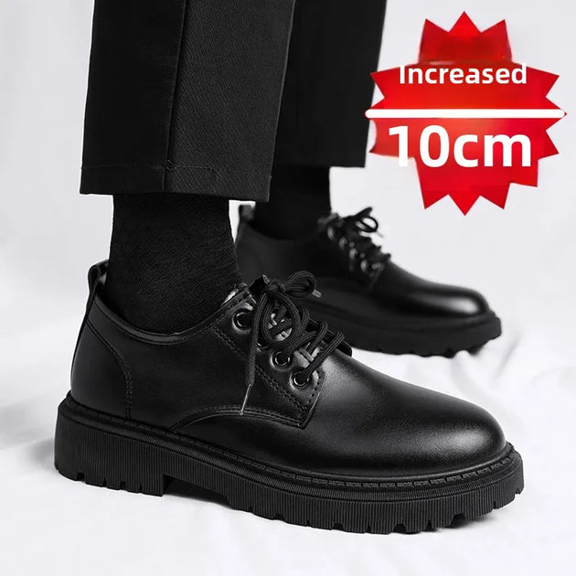 AutumnCasual Men's Korean Trendy Invisible Height Increasing Leather Shoes 10cm 8cm 6cm EVA Sole Rubber Surface Winter Shoes - IFINDALL