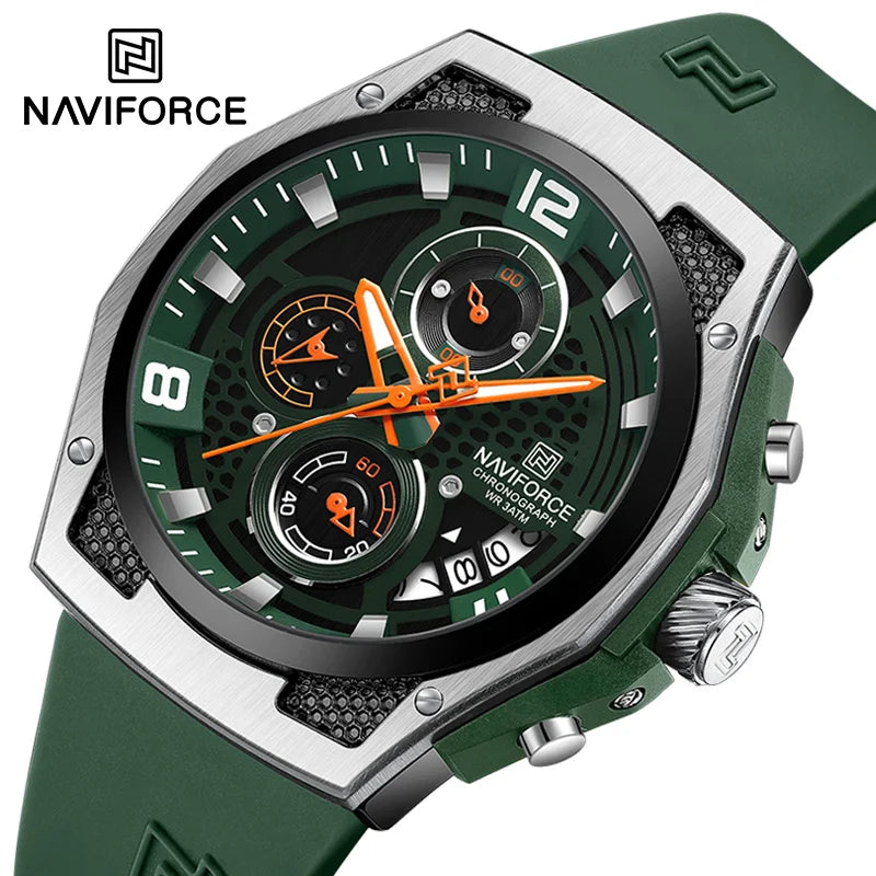 New NAVIFORCE Sports Silicone Strap Male Chronograph Quartz Calendar Men's Watches Casual Wild Waterproof Man Wristwatch NF8051T - IFINDALL