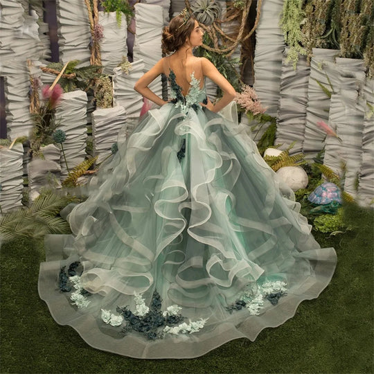 Fashion Long Princess Flower Girl Dresses Appliques Beaded Sleeveless Tulle Ruffles A Line Wedding Party  Birthday Pageant Gowns - IFINDALL