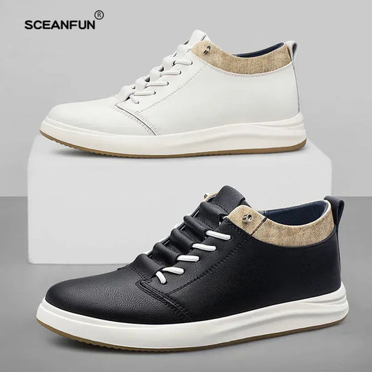Men's genuine leather sneakers elevator shoes breathable height increasing shoes men luxury 6cm 8cm white casual lift skateboard - IFINDALL