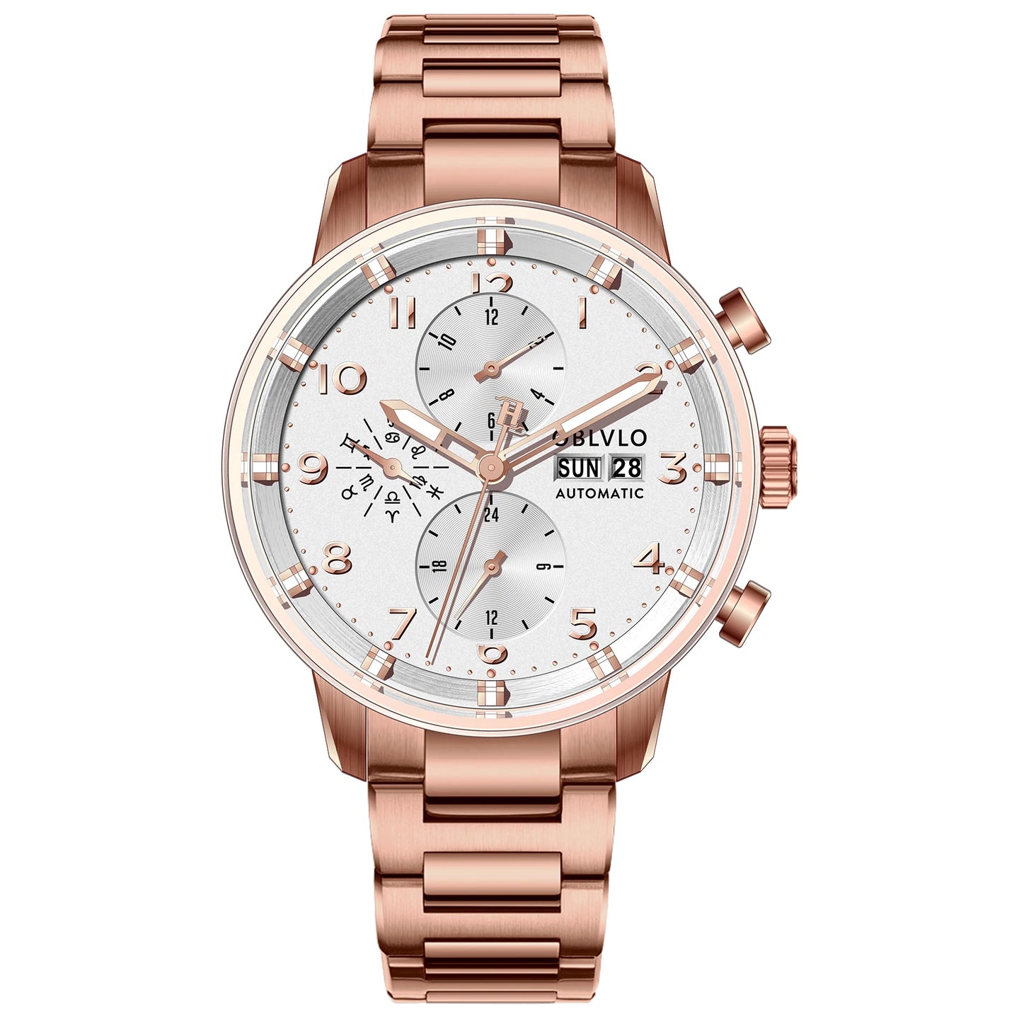OBLVLO Men's Automatic Mechanical Watch Multi-Functional Stainless Steel Casual IM-MUT with Synthetic Sapphire Crystal Calendar - IFINDALL