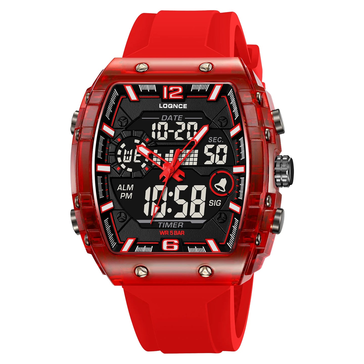 New LOQNCE  98003 Male montre homme Hour Sport Watches Digital Double Time Chronograph Watch Mens LED Week Display Wristwatches - IFINDALL