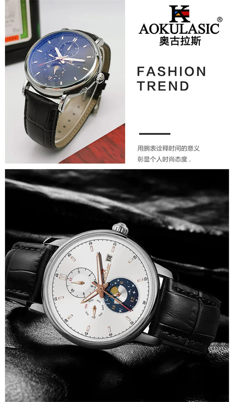 AOKULASIC Men Wristwatch Automatic Mechanical Military Sport Date Week Male Clock Top Brand Luxury Original Business Watch 544 - IFINDALL