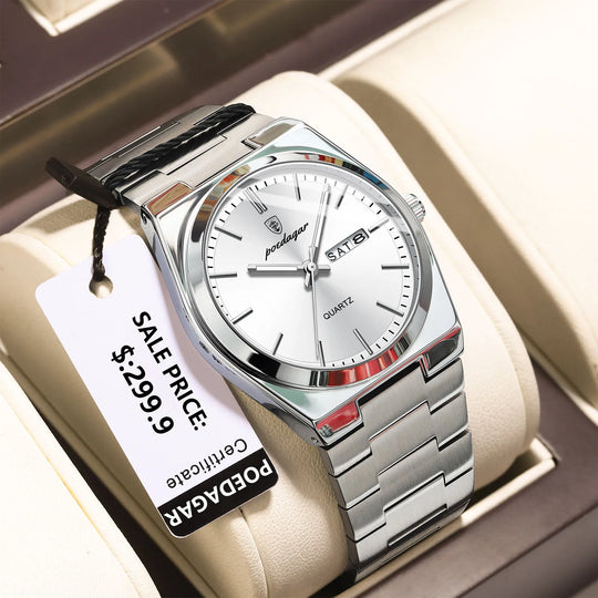 POEDAGAR High Quality Watches For Men Stainless Steel Waterproof Luminous Man Watch Date Week Luxury Business Quartz Men's Watch - IFINDALL