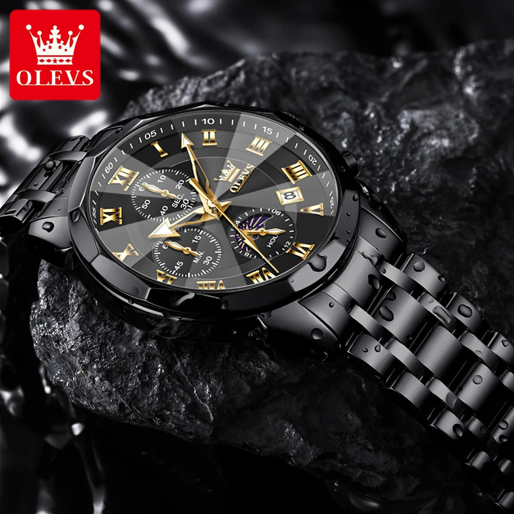 OLEVS 3675 Mens Watch Original Multifunctional Chronograph Quartz Watch Moon Phase Watches For Men Waterproof Mens Gifts Reloj - IFINDALL