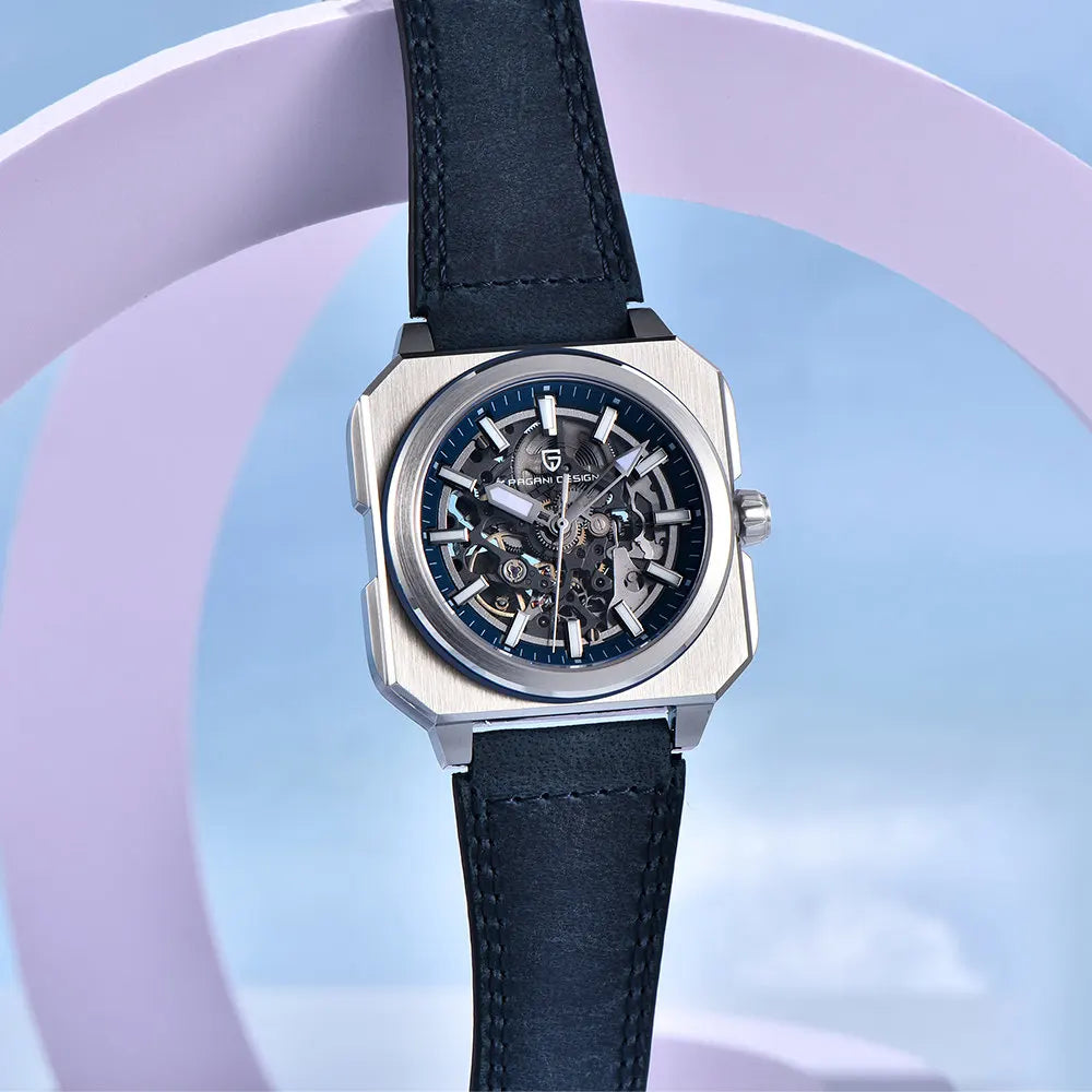 PAGANI DESIGN 42MM Skeleton Men Mechanical Watch 5ATM Waterproof Sapphire Glass Automatic Watch Square Stainless Steel Men Watch - IFINDALL