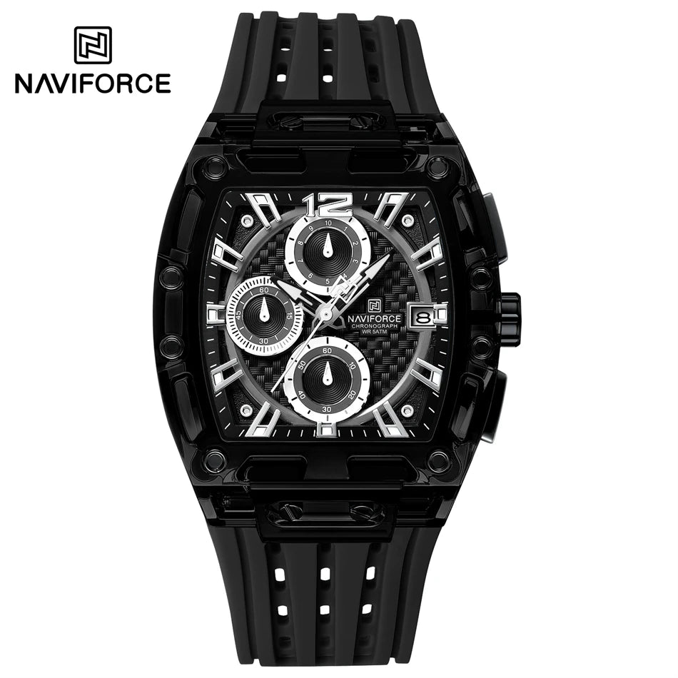 NAVIFORCE Men's Watch Quartz Chronograph Fashion Clock Waterproof Silicone Tape Watches for Man Date Display Sports Wristwatches - IFINDALL