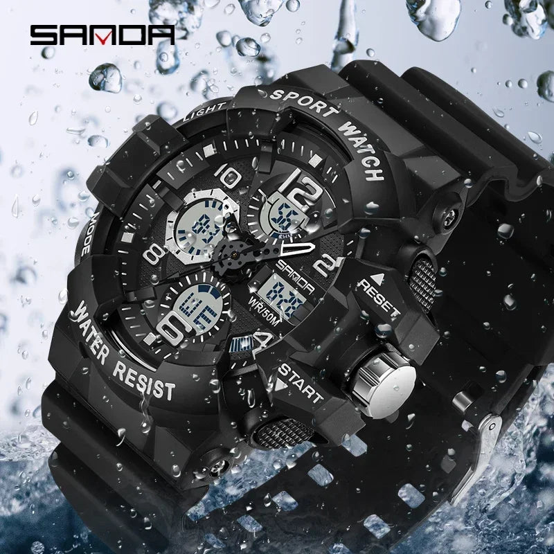 SANDA 3168 White Sport Watch  LED Digital 50M Waterproof Watch Men Multifunction Clock Relogio Masculino Men Military Watches - IFINDALL