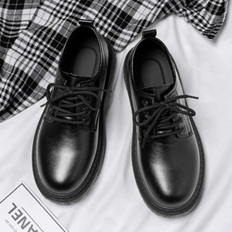 Round Toe Men‘s Dress Shoes Brogue Shoes Men Korea Leather Platform Oxfords Elegant Man's Formal Shoes New Business Office Shoe - IFINDALL