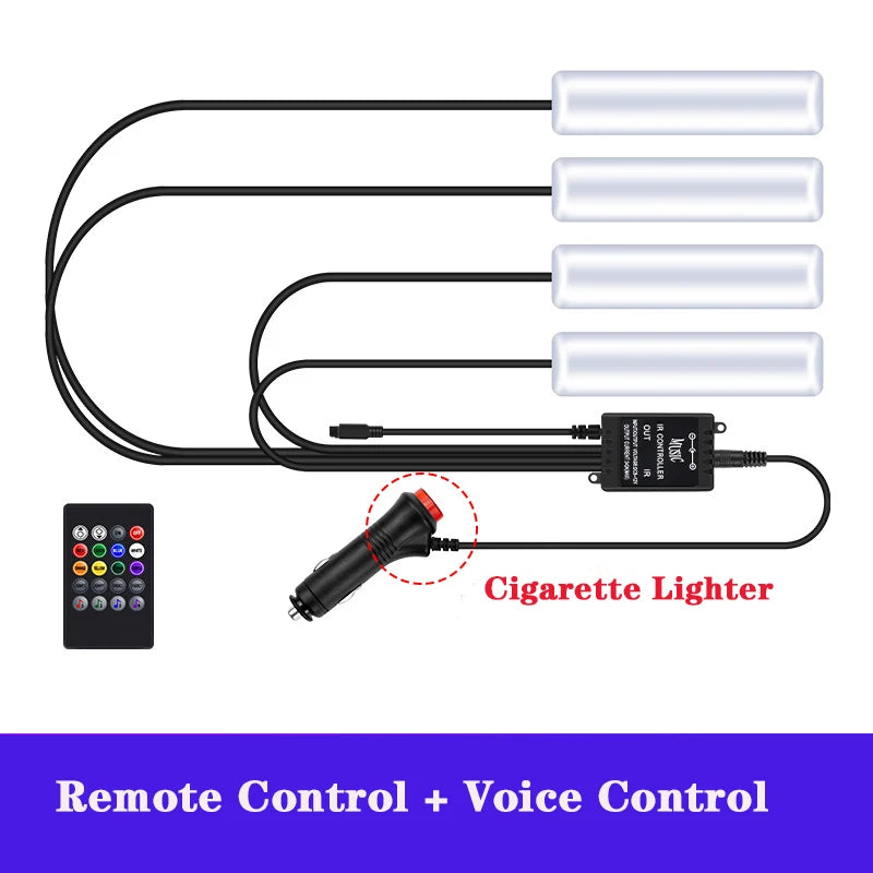 LED Car Interior Ambient Foot Strip Light Kit Accessories Backlight Remote App Music Control Auto RGB Decorative Lamp - IFINDALL