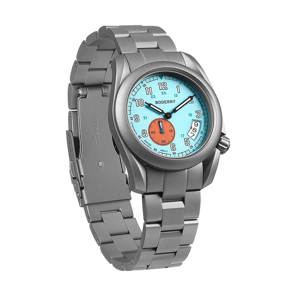 Boderry Field Watch Titanium Quartz Watches VOYAGER 38 Mens 100M Waterproof Clock Military Sport Luminous Business Wristwatch - IFINDALL