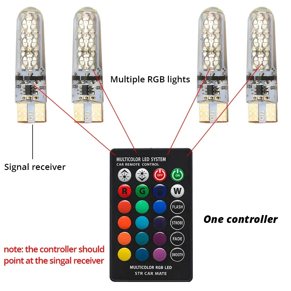 T10 W5w 194 168 5050 Festoon Dome Light Wedge Side Led SilicaGel LED Remote Controller Lamp RGB Bulbs Width Indicator - IFINDALL