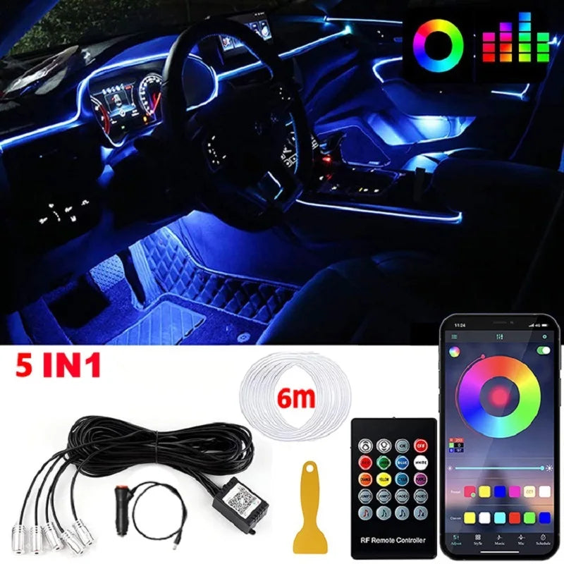 Neon Car LED Interior Lights RGB Ambient Light Fiber Optic Kit With APP Wireless Control LED Auto Atmosphere Decorative Lamp 12V - IFINDALL