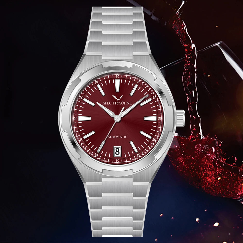 Specht & Söhne New Arrivals Wine Red Color 37MM Men's Watches NH35 Automatic Mechanical Watch Luminous Sapphire 50M Waterproof - IFINDALL