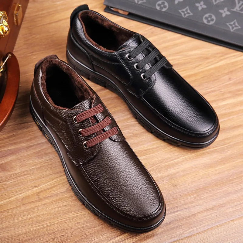 Handmade Leisure Men Shoes New Trendy Minimalist Work Shoes With Lace Up Middle-Aged Dad Formal Casual Business Leather Shoes - IFINDALL