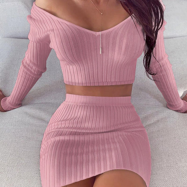 Women's Long Sleeve Solid Color Skirt | Chic Minimalist Skirt Suit Set