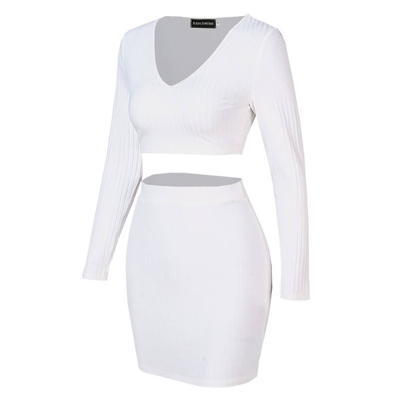 Women's Long Sleeve Solid Color Skirt | Chic Minimalist Skirt Suit Set