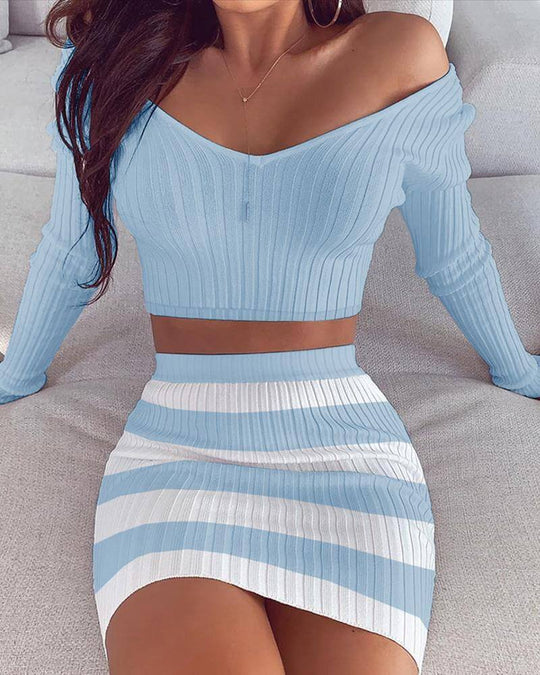 Women's Long Sleeve Solid Color Skirt | Chic Minimalist Skirt Suit Set