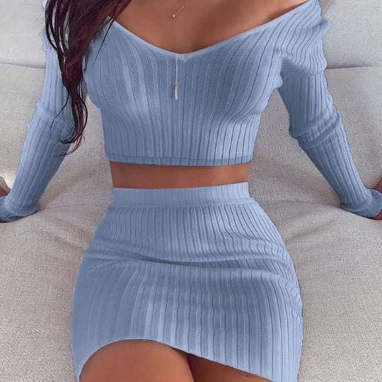 Women's Long Sleeve Solid Color Skirt | Chic Minimalist Skirt Suit Set